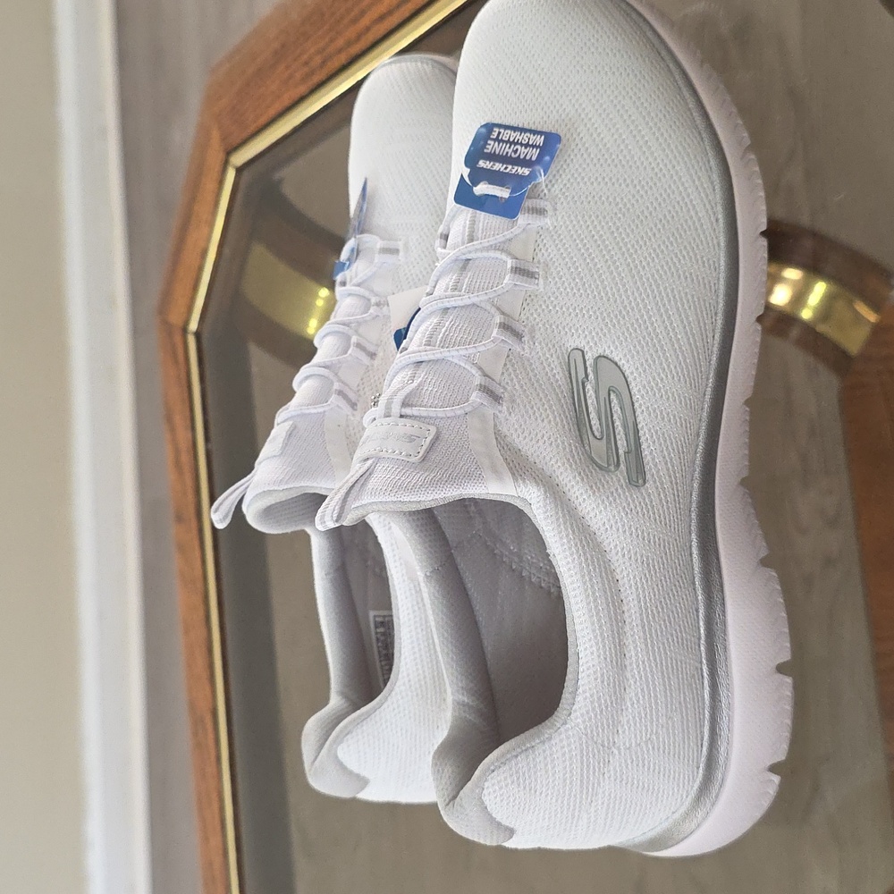 Skechers White and Gray Mesh Sneakers - Picture 4 of 6
